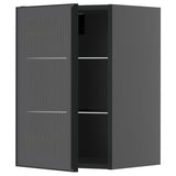 METOD wall cabinet w shelves/glass door, black-grey/Hejsta anthracite reeded glass, 40x60 cm
