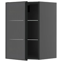 METOD wall cabinet w shelves/glass door, black-grey/Hejsta anthracite reeded glass, 40x60 cm