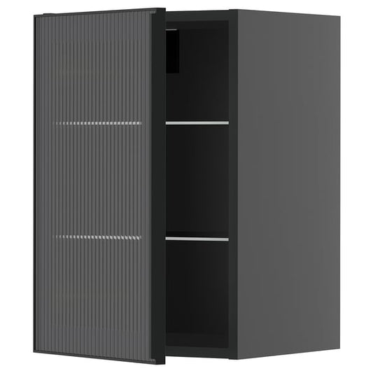 METOD - METOD Wall cabinet w shelves/glass door, black-grey/Hejsta anthracite reeded glass, 40x60 cm