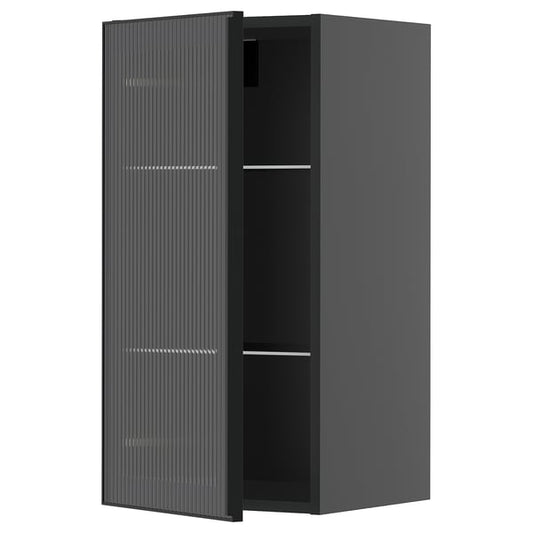 METOD - METOD Wall cabinet w shelves/glass door, black-grey/Hejsta anthracite reeded glass, 40x80 cm