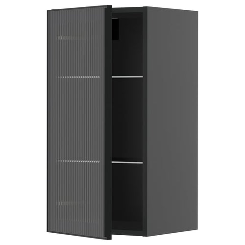 METOD Wall unit with shelves/glass door, black-grey/Hejsta grooved glass anthracite, 40x80 cm