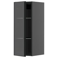 METOD wall cabinet w shelves/glass door, black-grey/Hejsta anthracite reeded glass, 30x80 cm