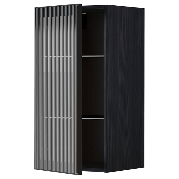 METOD - METOD Wall cabinet w shelves/glass door, black/Hejsta anthracite reeded glass, 40x80 cm