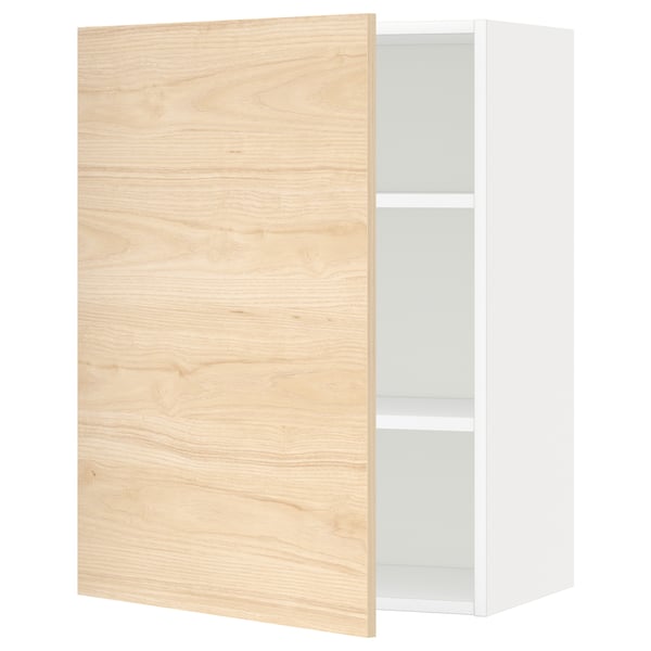 METOD wall cabinet with shelves, white/Askersund light ash effect, 60x80 cm