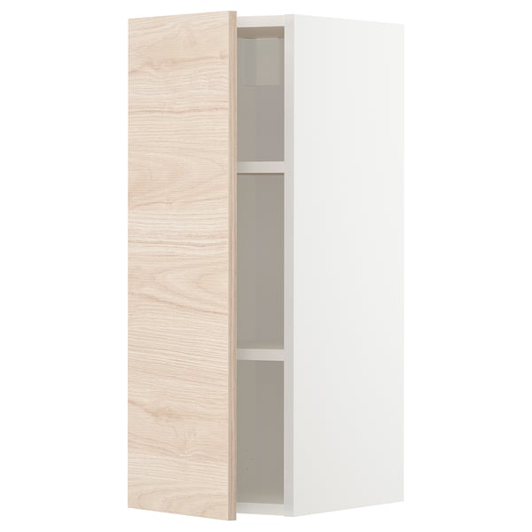 METOD wall cabinet with shelves, white/Askersund light ash effect, 30x80 cm