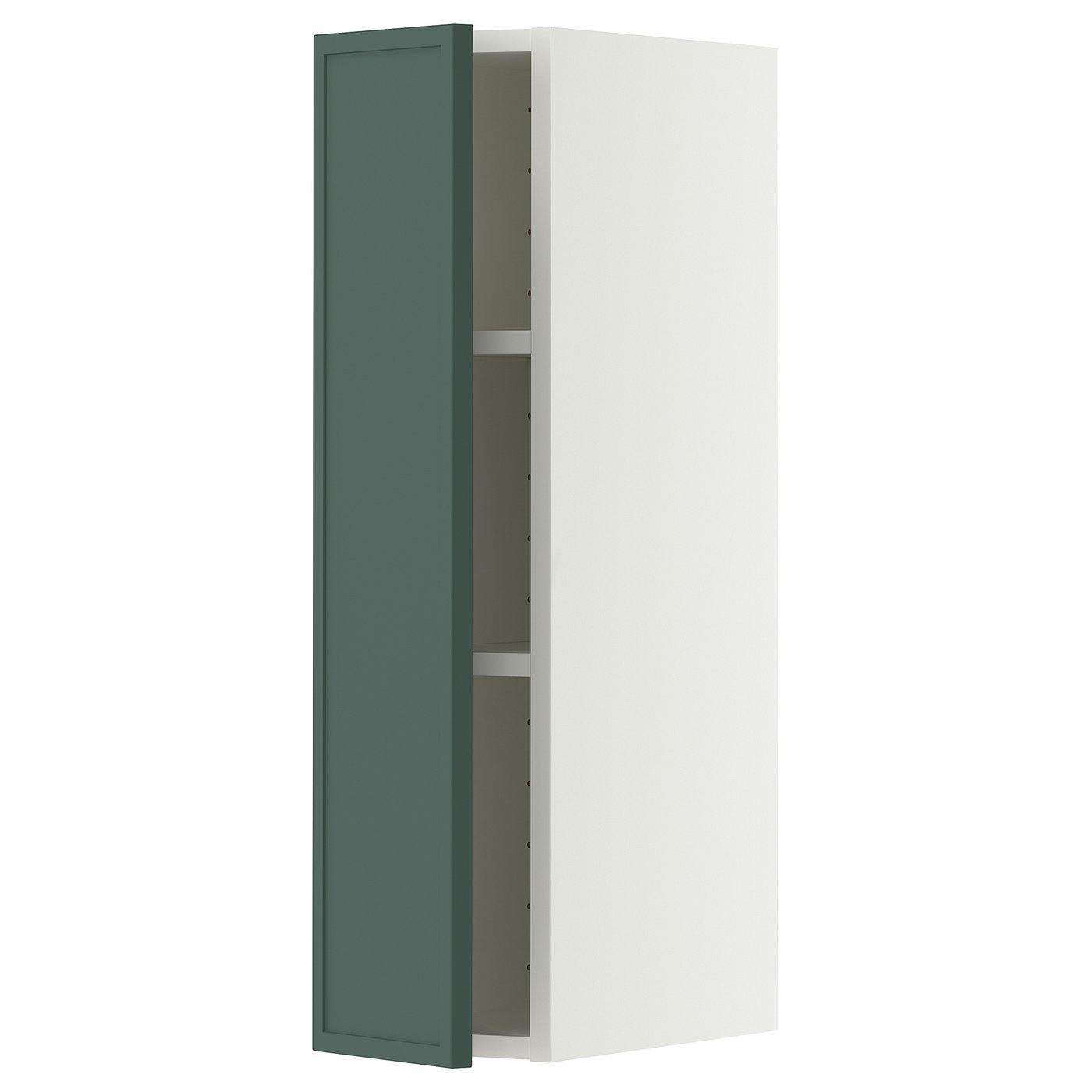 METOD wall cabinet with shelves, white/Aspudden dark grey-green, 20x80 cm