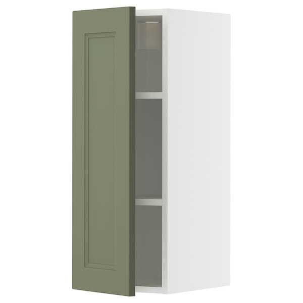 METOD wall cabinet with shelves, white/Axstad grey-green, 30x80 cm