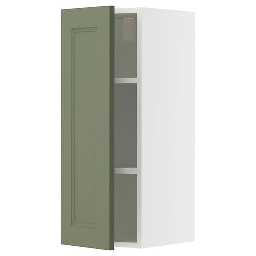 METOD wall cabinet with shelves, white/Axstad grey-green, 30x80 cm