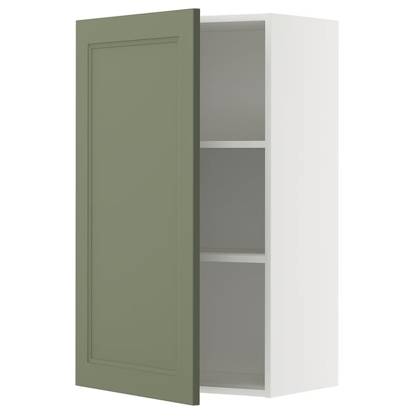 METOD wall cabinet with shelves, white/Axstad grey-green, 60x100 cm