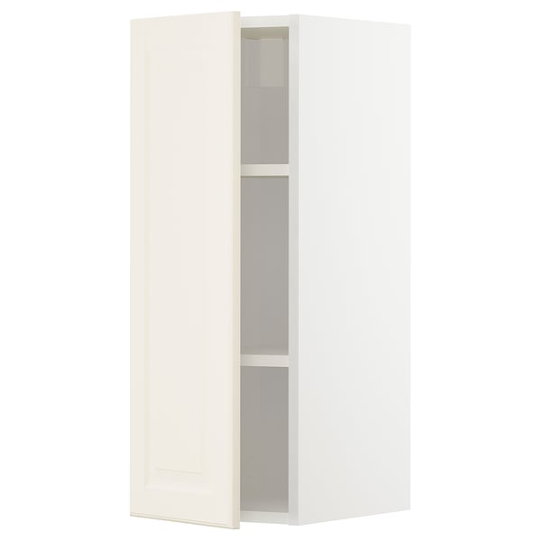 METOD wall cabinet with shelves, white/Bodbyn off-white, 30x80 cm
