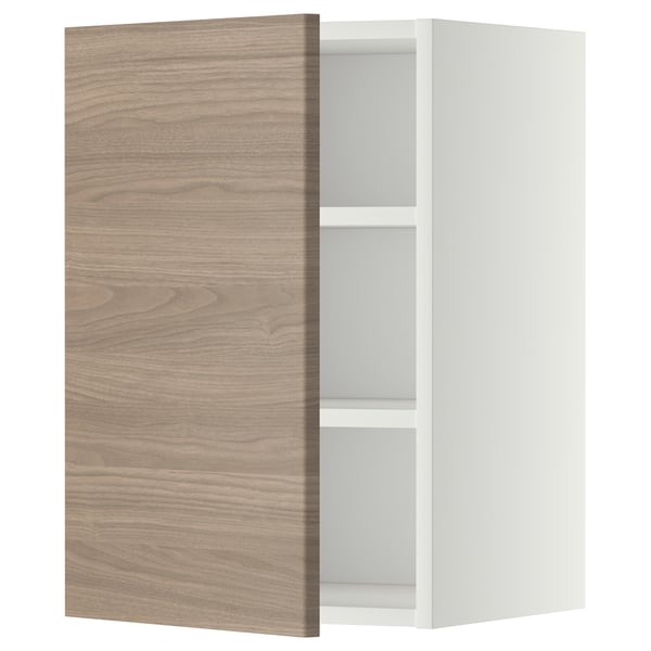 METOD wall cabinet with shelves, white/Brokhult light grey