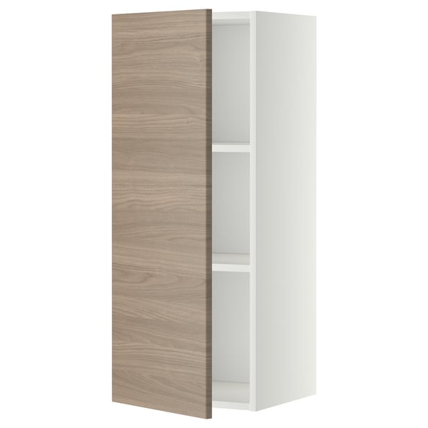 METOD wall cabinet with shelves, white/Brokhult light grey