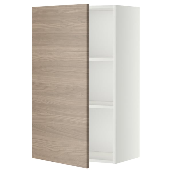 METOD wall cabinet with shelves, white/Brokhult light grey