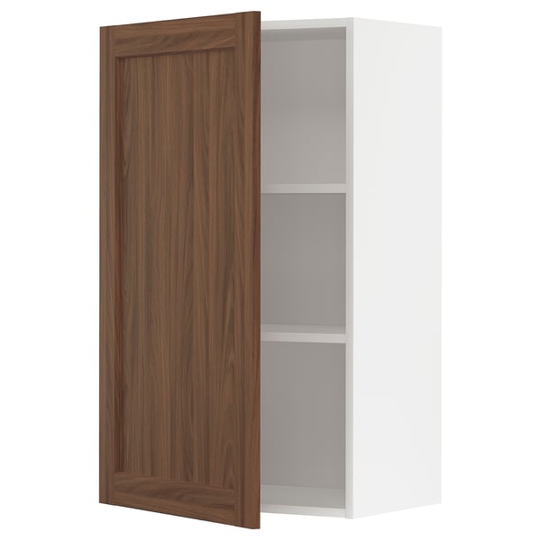 METOD - METOD Wall cabinet with shelves, white Enköping/brown walnut effect, 60x100 cm