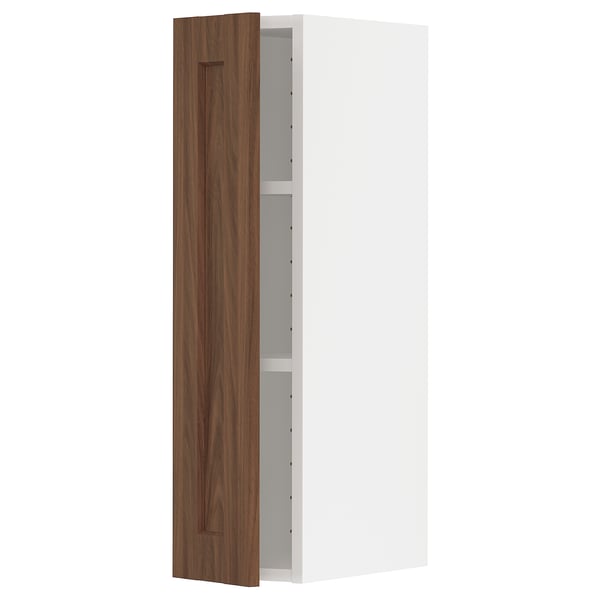 METOD - METOD Wall cabinet with shelves, white Enköping/brown walnut effect, 20x80 cm