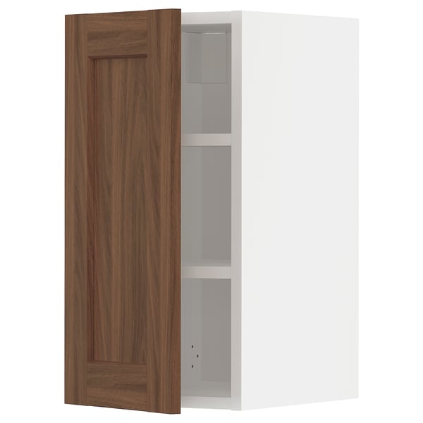 METOD wall cabinet with shelves, white Enköping/brown walnut effect, 30x60 cm