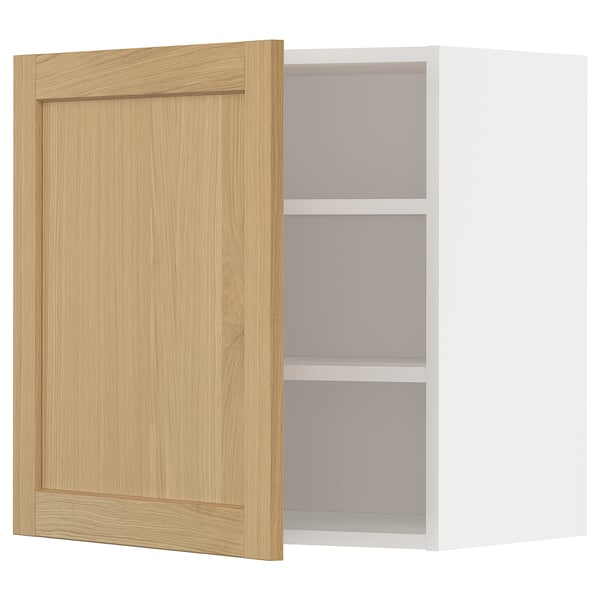 METOD wall cabinet with shelves, white/Forsbacka oak, 60x60 cm
