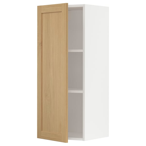 METOD wall cabinet with shelves, white/Forsbacka oak, 40x100 cm