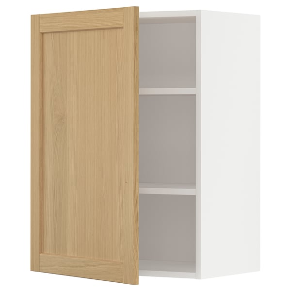 METOD wall cabinet with shelves, white/Forsbacka oak, 60x80 cm