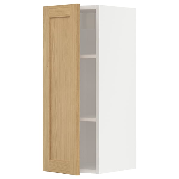 METOD wall cabinet with shelves, white/Forsbacka oak, 30x80 cm