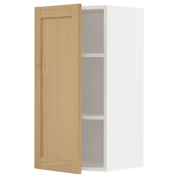 METOD wall cabinet with shelves, white/Forsbacka oak, 40x80 cm