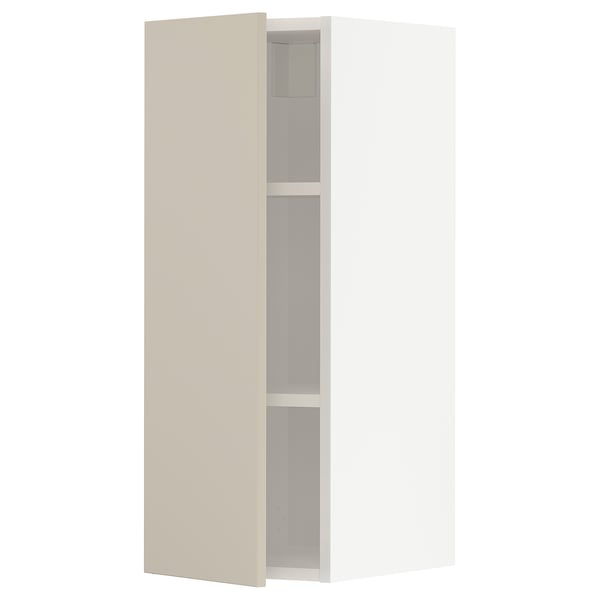METOD wall cabinet with shelves, white/Havstorp beige, 30x80 cm