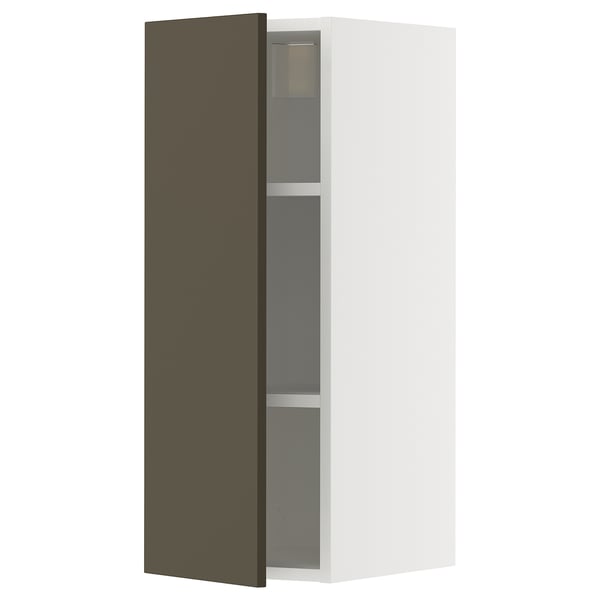 METOD wall cabinet with shelves, white/Havstorp brown-beige, 30x80 cm