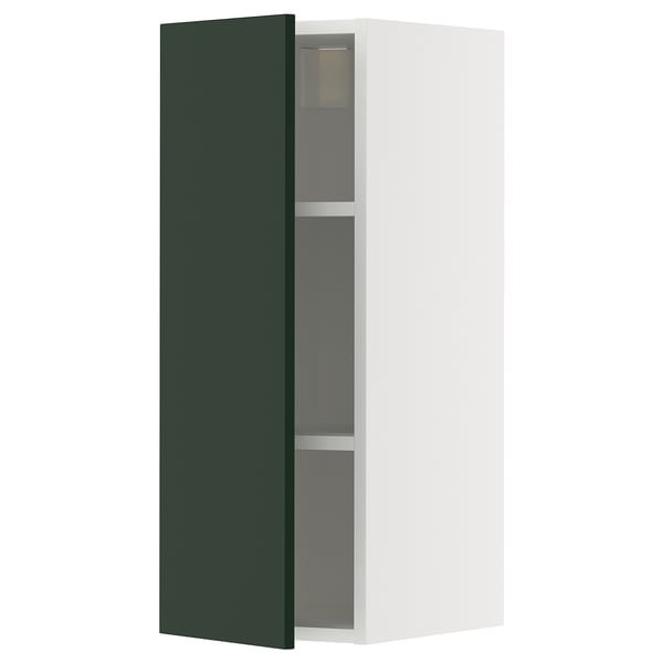 METOD wall cabinet with shelves, white/Havstorp deep green, 30x80 cm