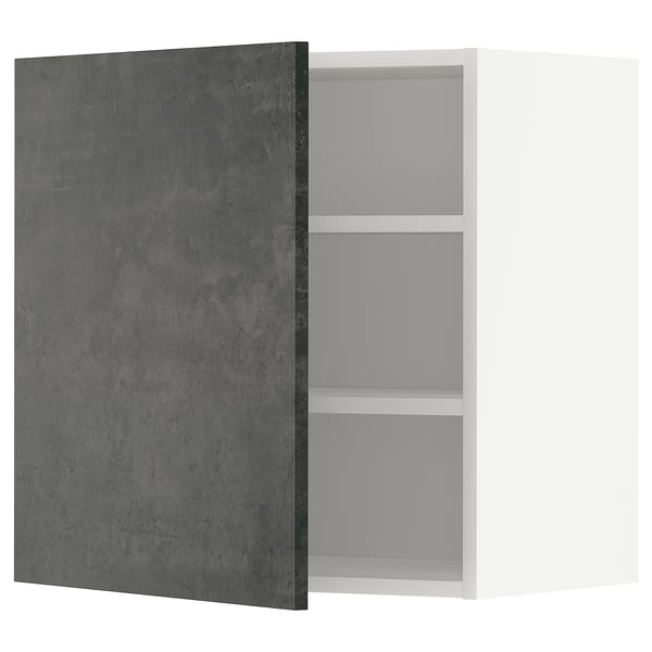 METOD wall cabinet with shelves, white/Kalhyttan dark grey concrete effect, 60.0x60.0x38.6 cm