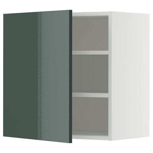 METOD wall cabinet with shelves, white/Kallarp high-gloss dark grey-green, 60x60 cm