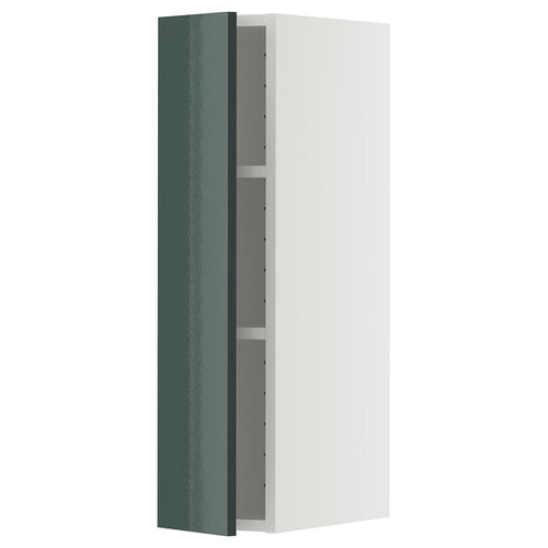 METOD wall cabinet with shelves, white/Kallarp high-gloss dark grey-green, 20x80 cm