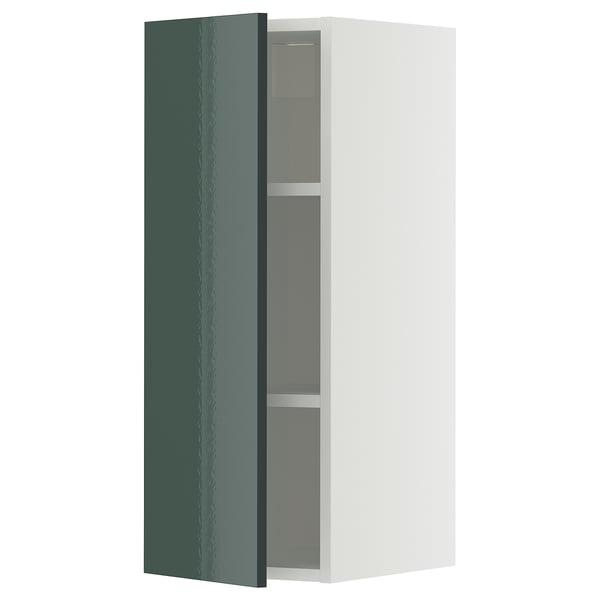 METOD wall cabinet with shelves, white/Kallarp high-gloss dark grey-green, 30x80 cm