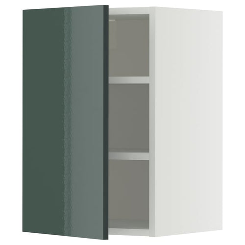 METOD wall cabinet with shelves, white/Kallarp high-gloss dark grey-green, 40x60 cm
