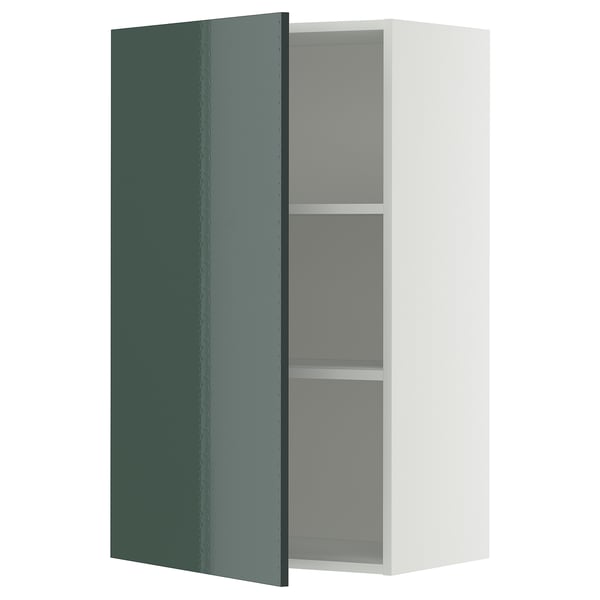 METOD - METOD Wall cabinet with shelves, white/Kallarp high-gloss dark grey-green, 60x100 cm