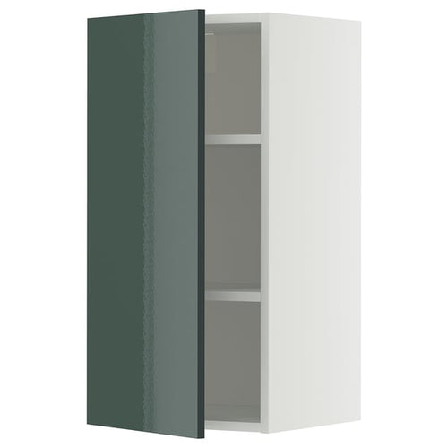 METOD wall cabinet with shelves, white/Kallarp high-gloss dark grey-green, 40x80 cm
