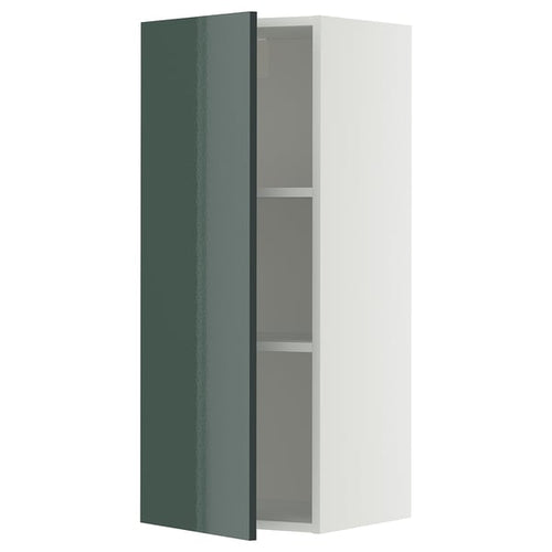 METOD wall cabinet with shelves, white/Kallarp high-gloss dark grey-green, 40x100 cm