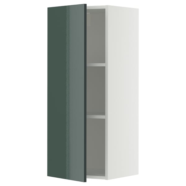 METOD - METOD Wall cabinet with shelves, white/Kallarp high-gloss dark grey-green, 40x100 cm
