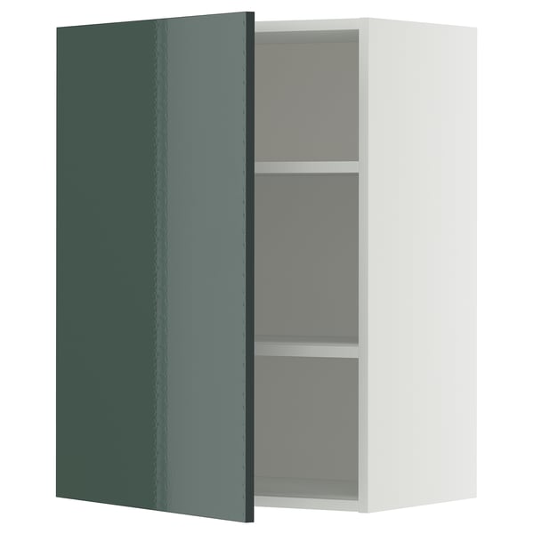 METOD wall cabinet with shelves, white/Kallarp high-gloss dark grey-green, 60x80 cm