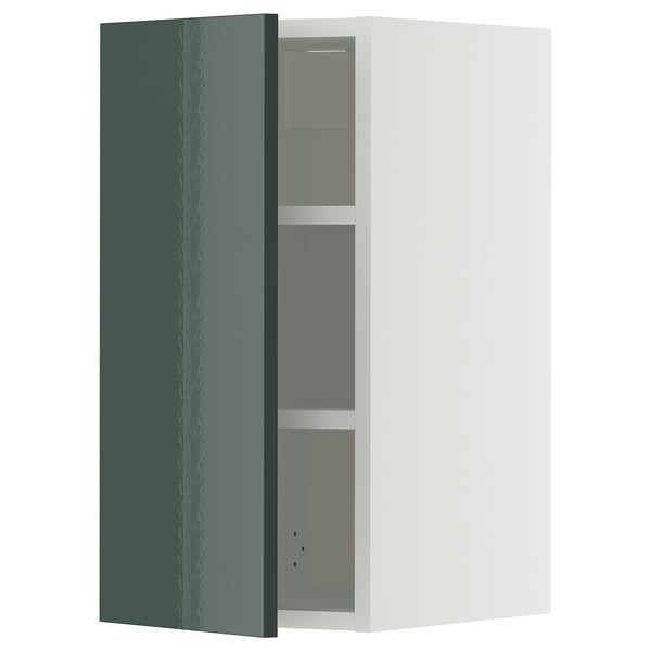 METOD wall cabinet with shelves, white/Kallarp high-gloss dark grey-green, 30x60 cm