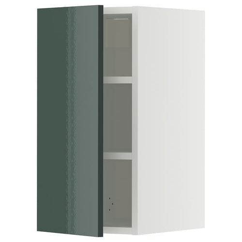 METOD wall cabinet with shelves, white/Kallarp high-gloss dark grey-green, 30x60 cm