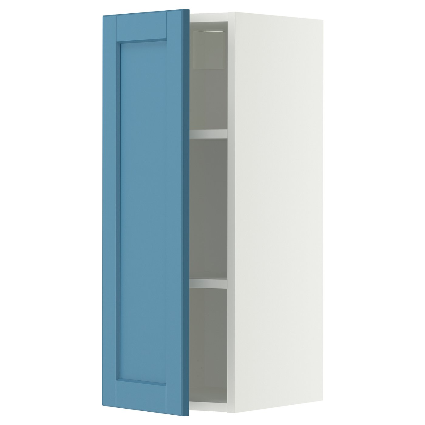 METOD wall cabinet with shelves, white/Lerhyttan blue, 30x80 cm