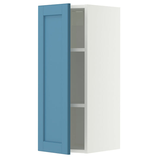 METOD wall cabinet with shelves, white/Lerhyttan blue, 30x80 cm