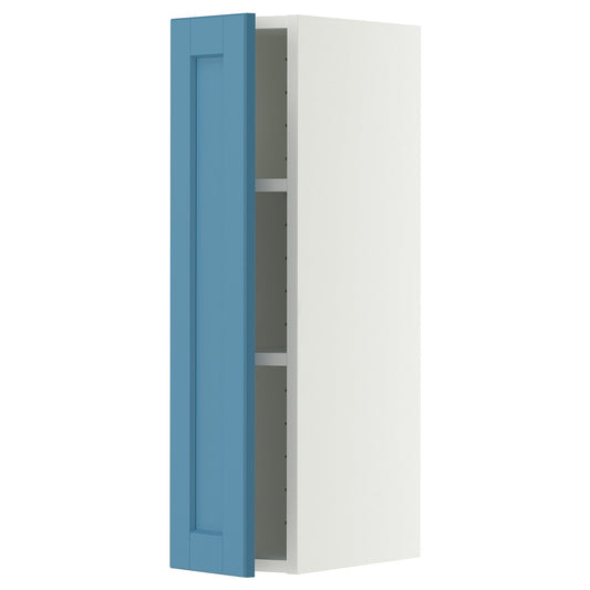 METOD wall cabinet with shelves, white/Lerhyttan blue, 20x80 cm