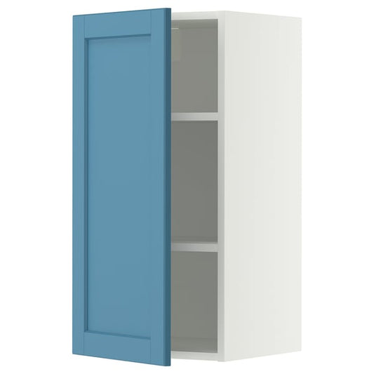METOD wall cabinet with shelves, white/Lerhyttan blue, 40x80 cm
