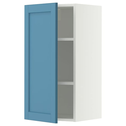 METOD wall cabinet with shelves, white/Lerhyttan blue, 40x80 cm
