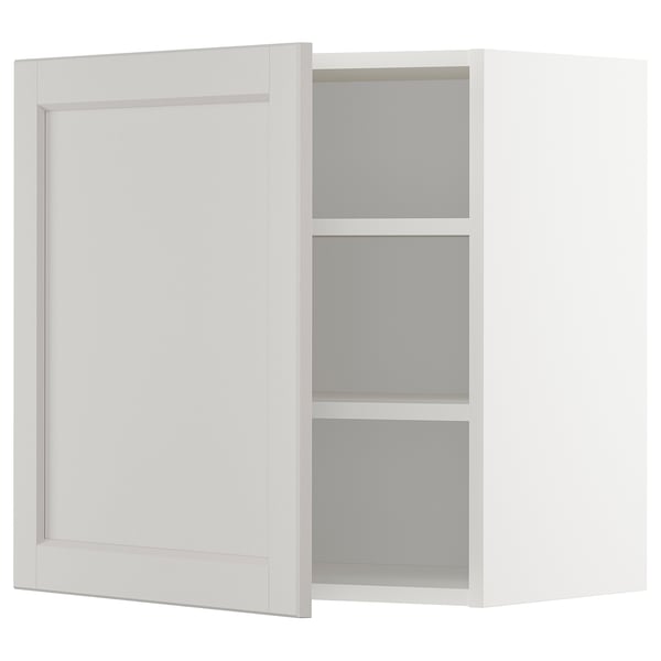 METOD wall cabinet with shelves, white/Lerhyttan light grey, 60x60 cm