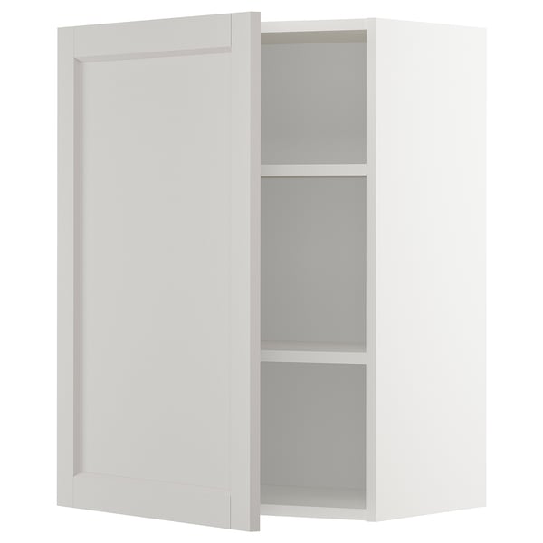 METOD - METOD Wall cabinet with shelves, white/Lerhyttan light grey, 60x80 cm