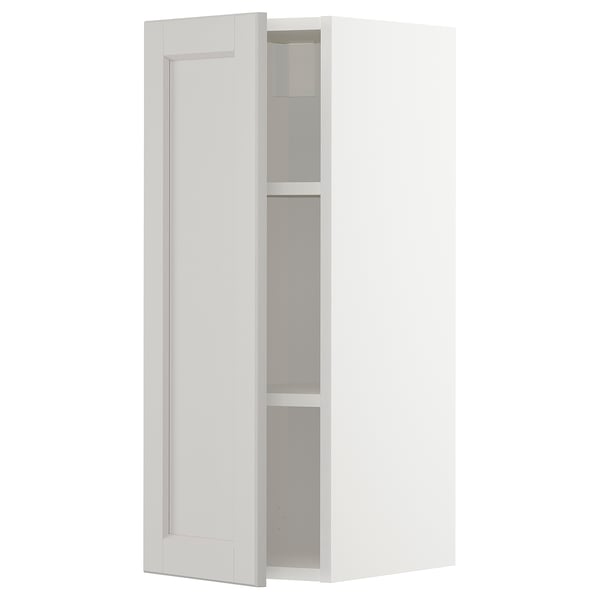 METOD wall cabinet with shelves, white/Lerhyttan light grey, 30x80 cm