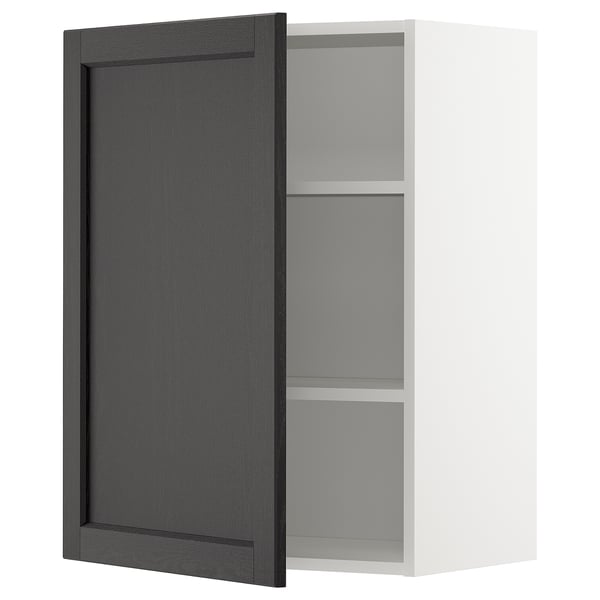 METOD wall cabinet with shelves, white/Lerhyttan black stained, 60x80 cm