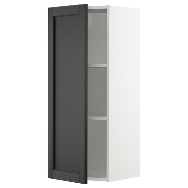 METOD wall cabinet with shelves, white/Lerhyttan black stained, 40x100 cm